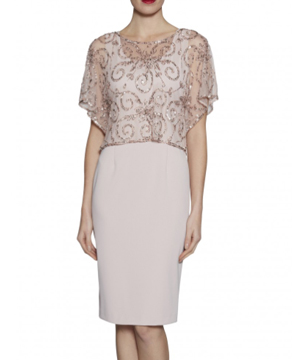 Gina Bacconi Crepe Dress with Beaded Over Top