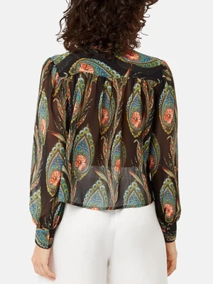 MAISIE FEATHER PRINT LONG SLEEVED BLOUSE IN BLACK